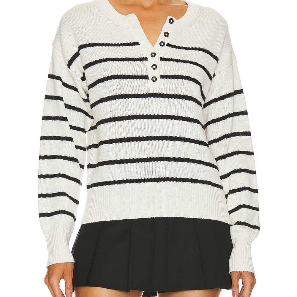 Sanctuary black and white quarter button sweater